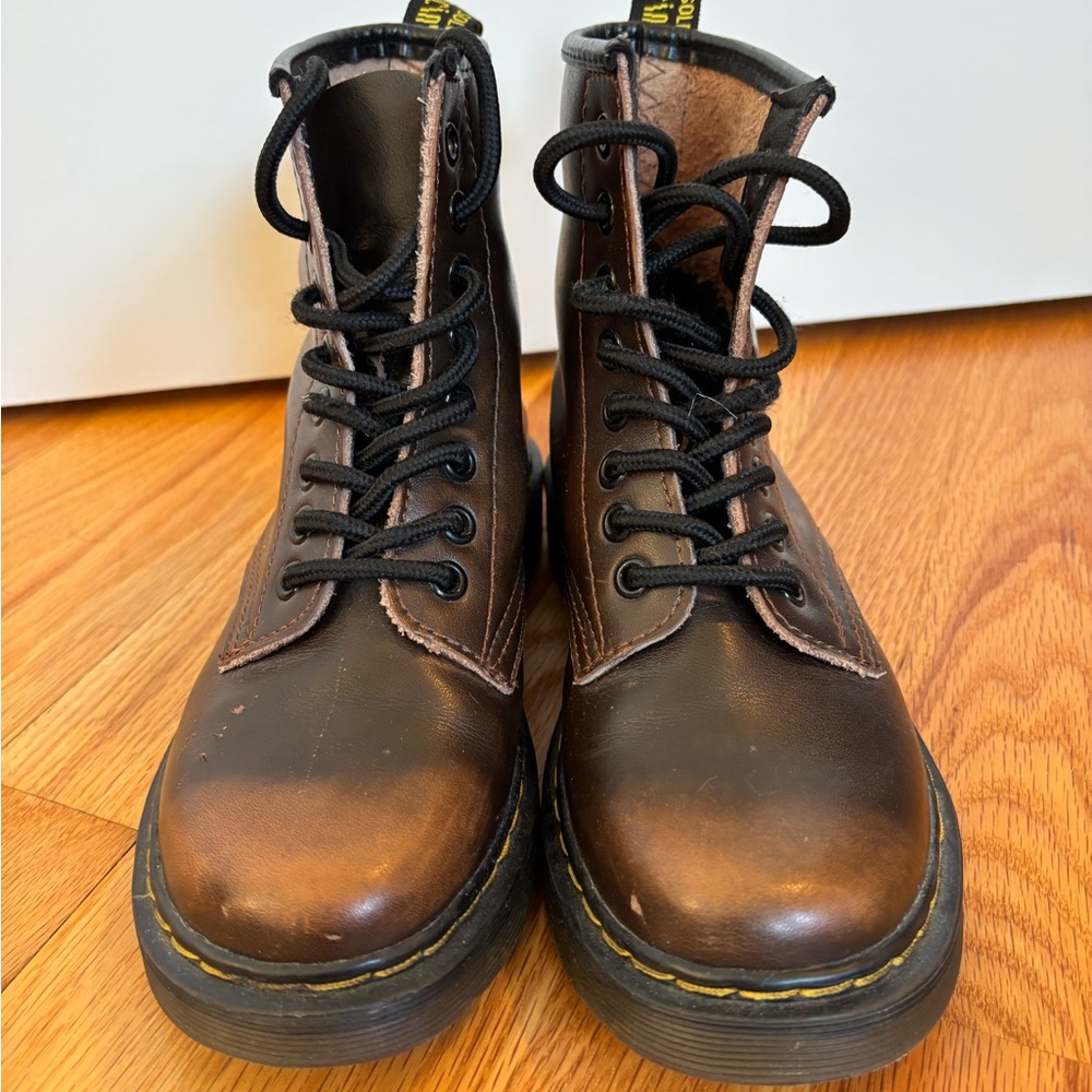 Dr. Martens Brown Combat Moto Boots with Distressed Leather